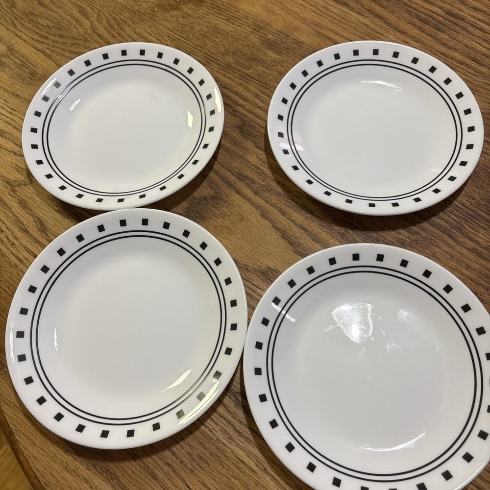 Corelle City Block‎ 4 Black White Bread Butter Dessert Plate 6.75" Vitrelle USA